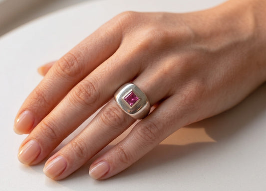 Sterling Silver Pink Topaz Gemstone Signet Ring #672