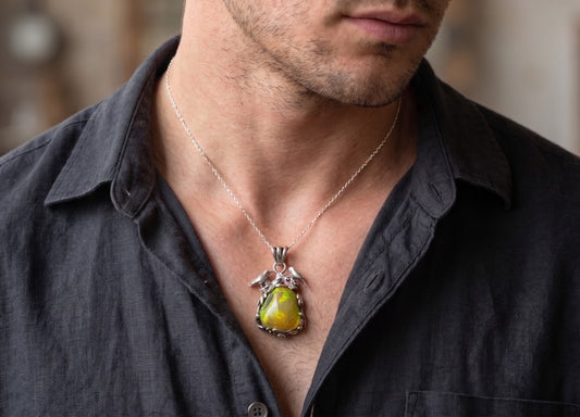 Natural Opal Specimen Pendant Sterling Silver Bird Jewelry #681