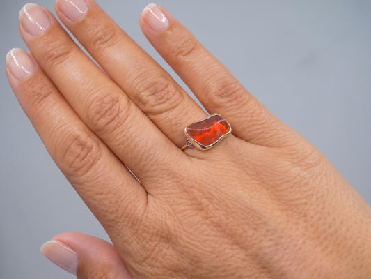 Mexican Orange Fire Opal Ring 14k Yellow Gold - Jewelry #691