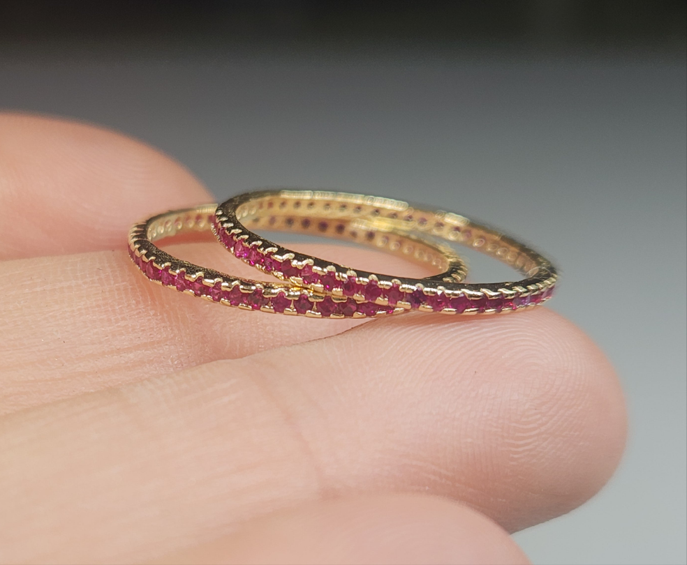 Custom Order - 14k Yellow Gold Ruby Eternity Band Ring Set of 2