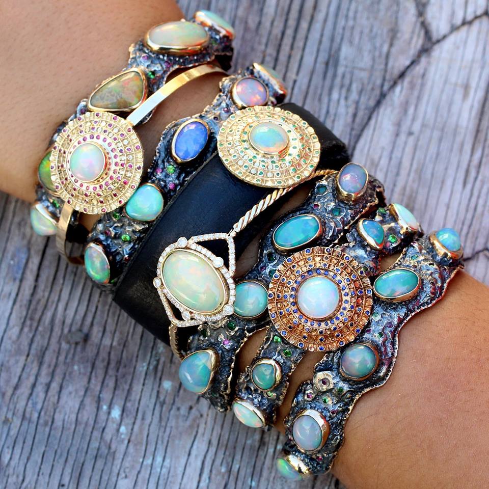 Made To Order - Rustic Silver & Gold Opal Gemstone Cuff Bracelet