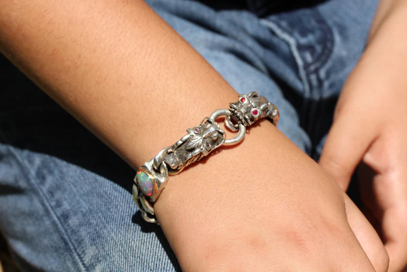 Made To Order - Opal Sterling Silver Dragon Link Bracelet