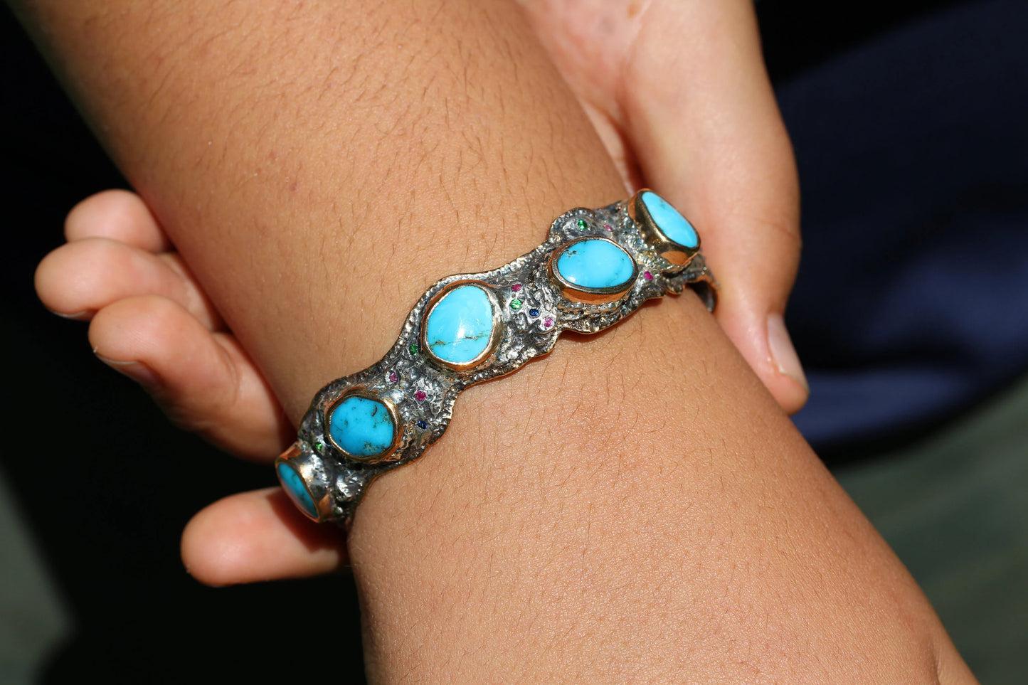 Made To Order - Rustic Silver & Gold Turquoise Gemstone Cuff Bracelet