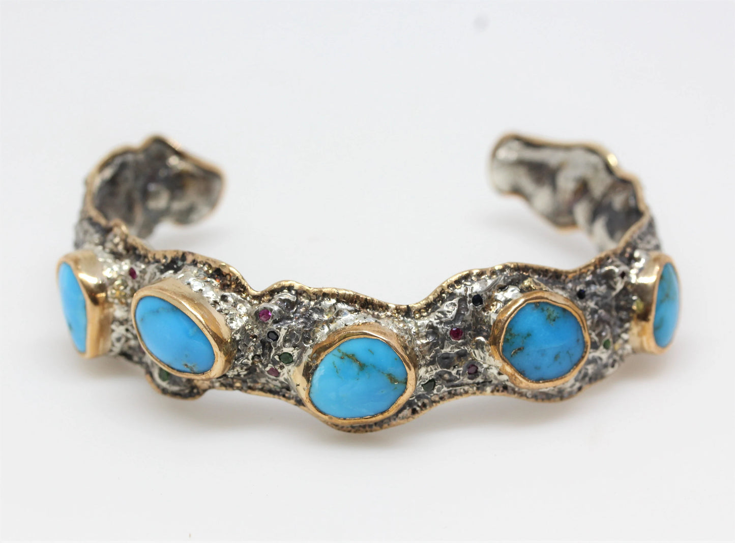 Made To Order - Rustic Silver & Gold Turquoise Gemstone Cuff Bracelet
