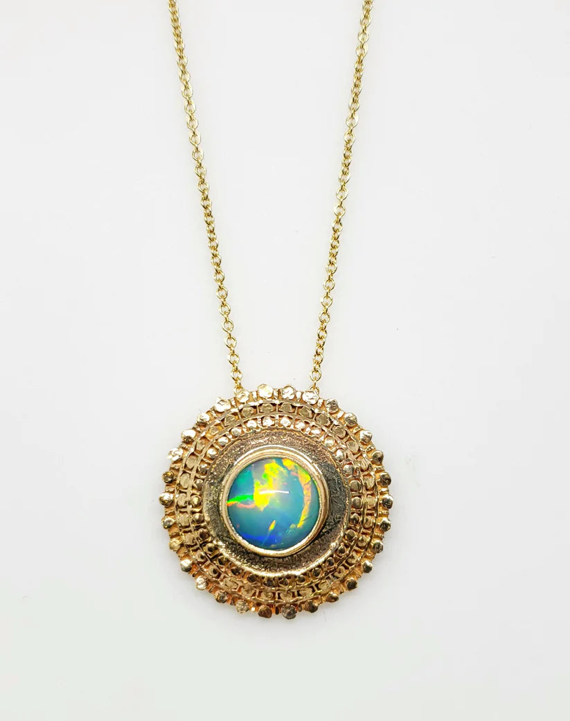 Made To Order -  Opal Medallion Pendant 14k Gold