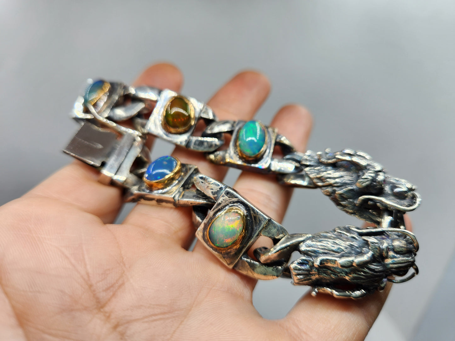 Made To Order - Opal Sterling Silver Dragon Link Bracelet