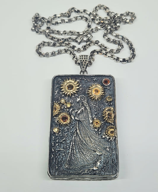 Made To Order - Carved Lady Pendant Sterling Silver & Brass Pendant