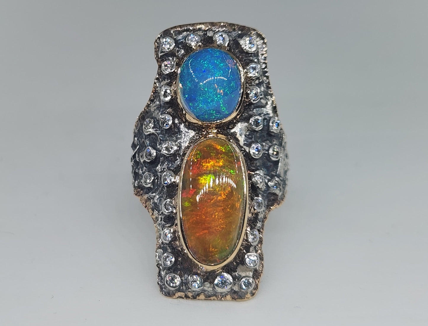 Rustic Opal Ring Sterling Silver & Gold #491