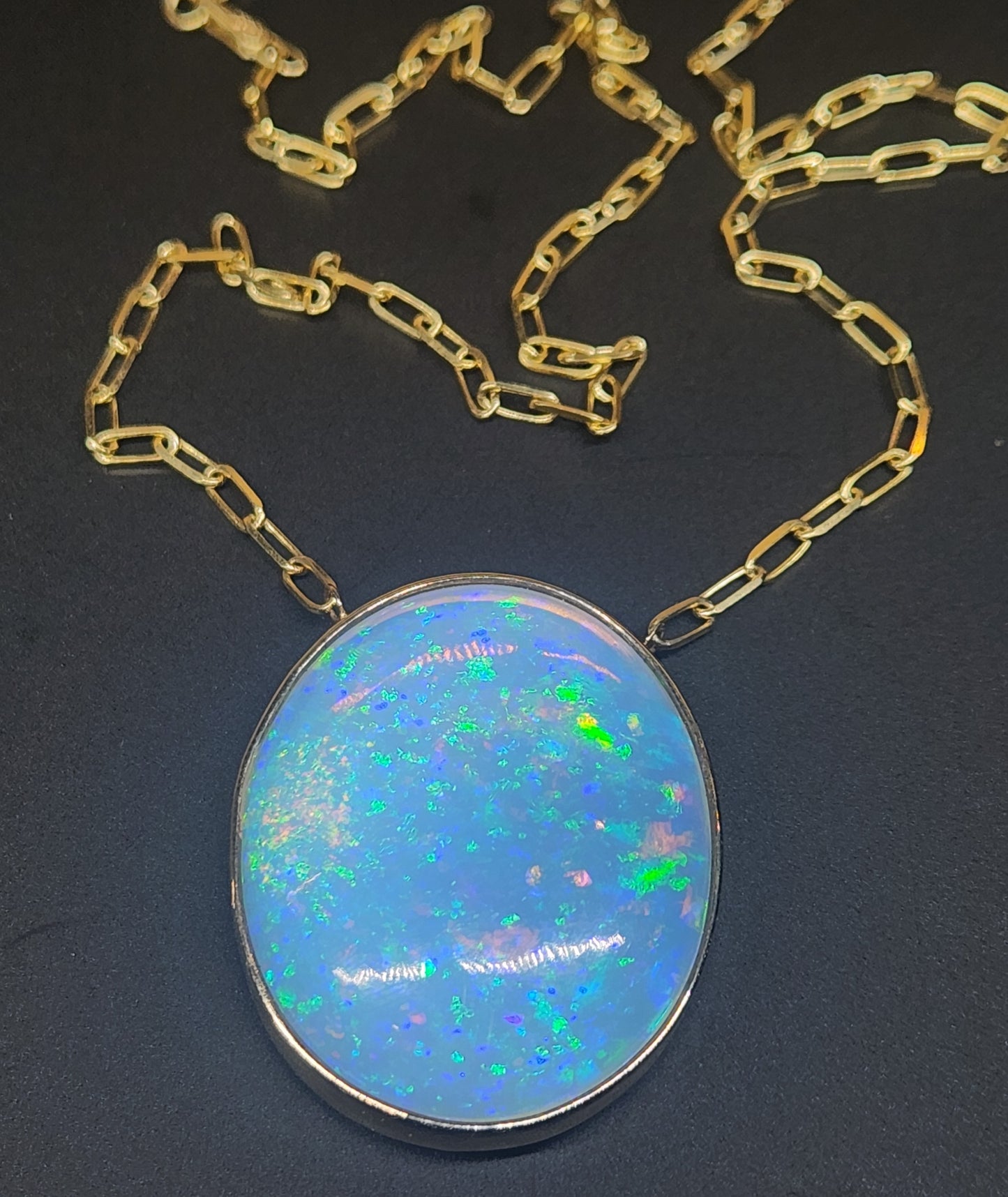 Ethiopian Opal 14k Gold Split Chain Pendant #596