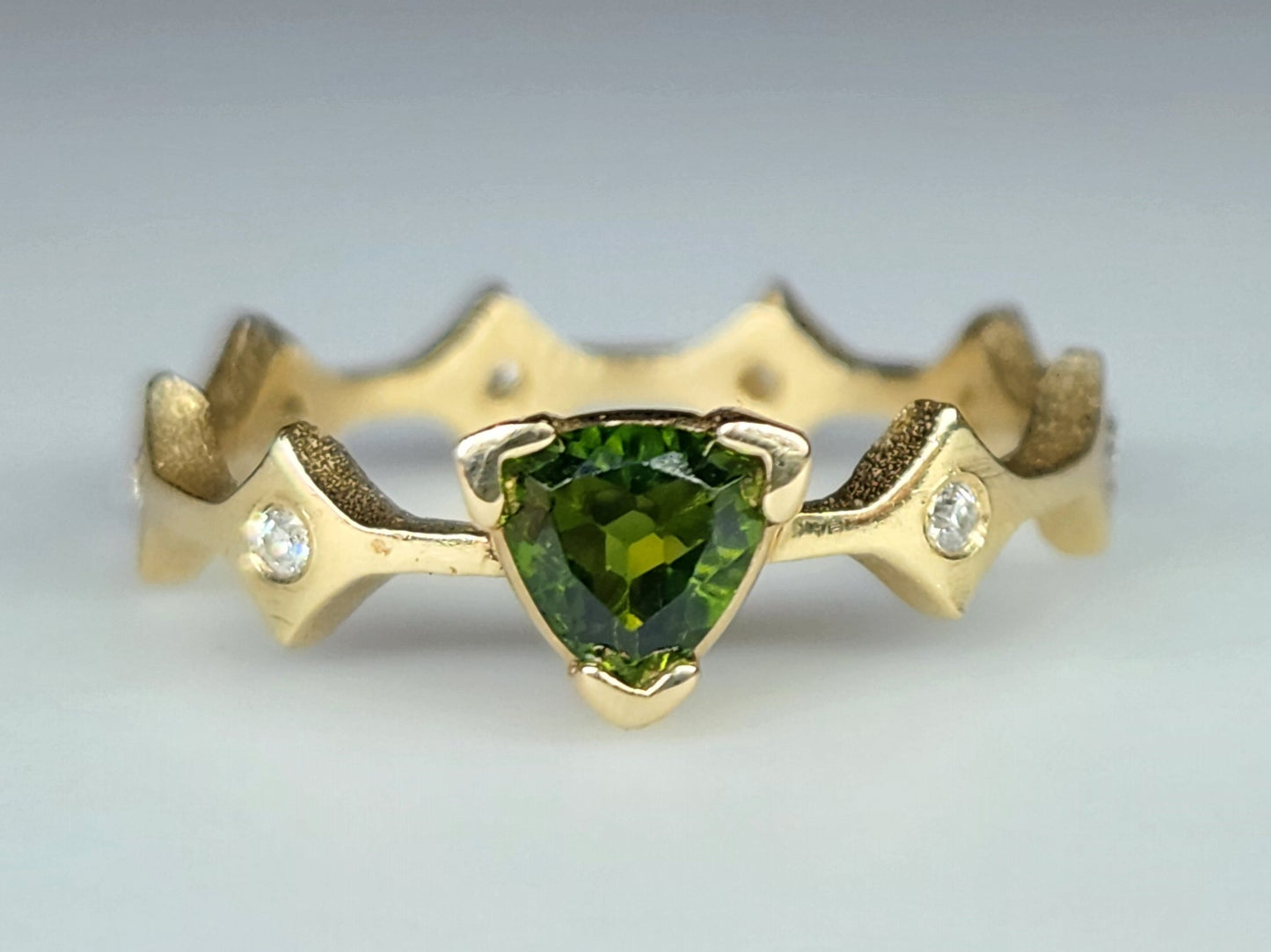 Green Tourmaline Stacking Ring 14k Yellow Gold - Handmade Jewelry #457