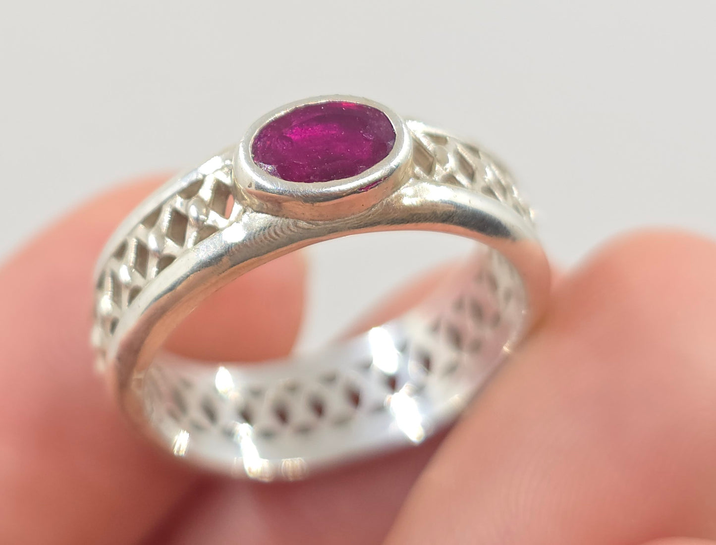 Sterling Silver Ruby Ring Mesh Band #606