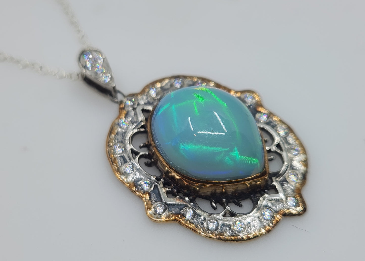 Rustic Sterling Silver & 14k Gold Opal Pendant #486