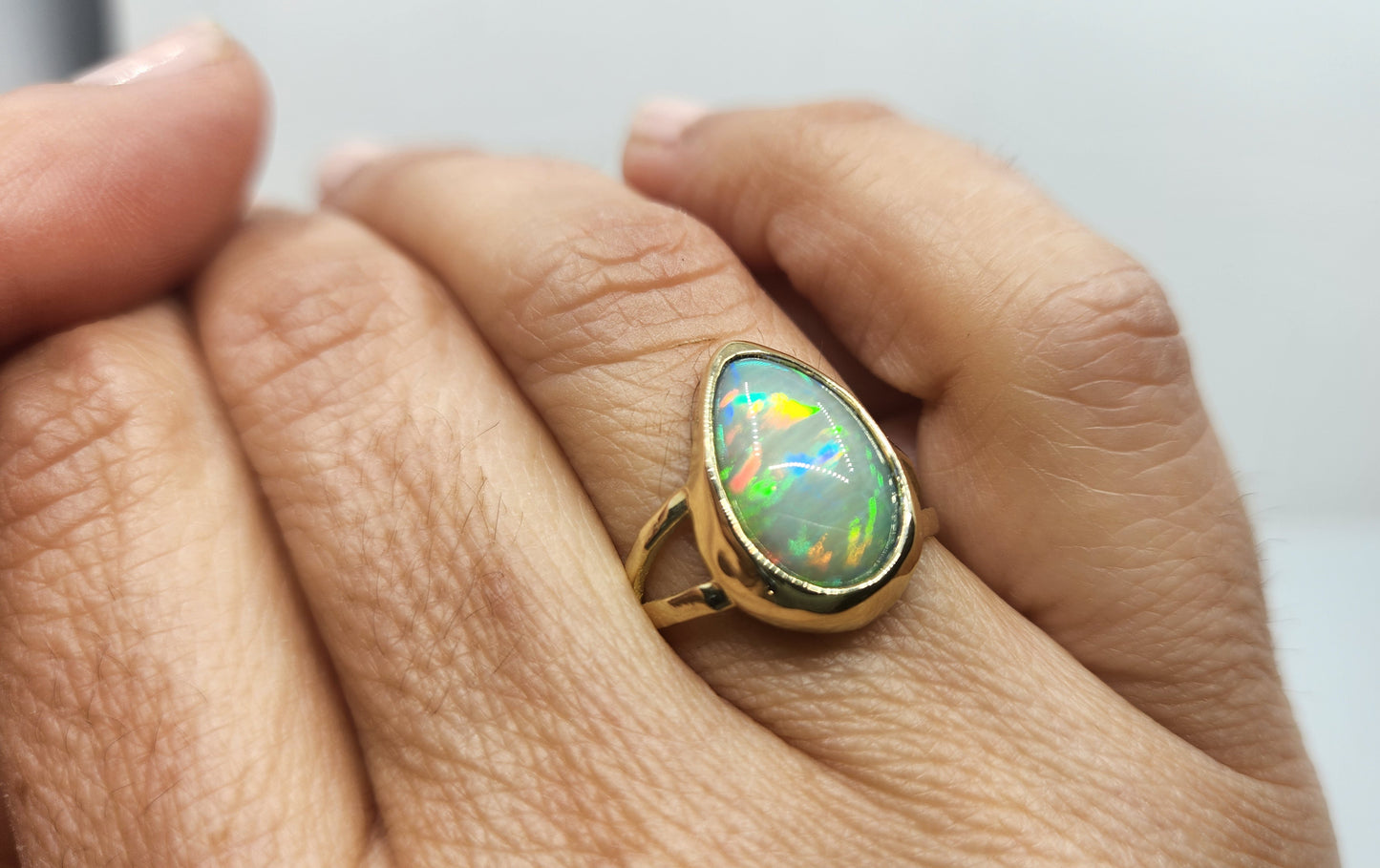 Tear Drop Opal Ring 14k Gold - Size 5.5 #473