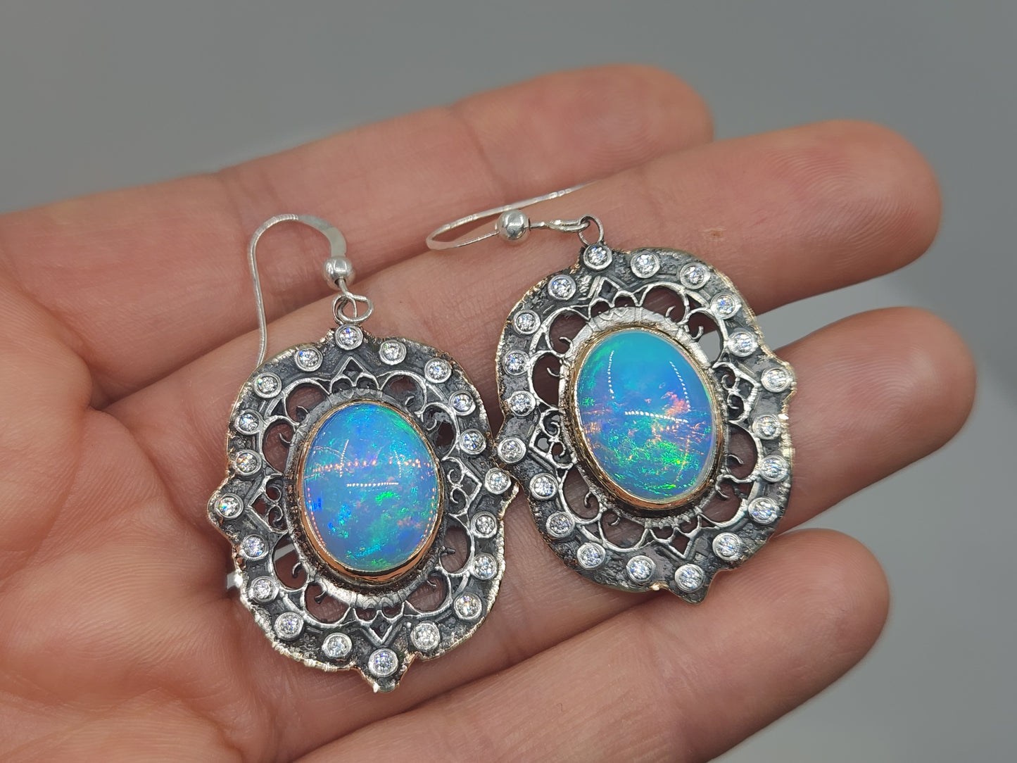 Rustic Opal Earrings Sterling Silver Gemstone Jewelry #492