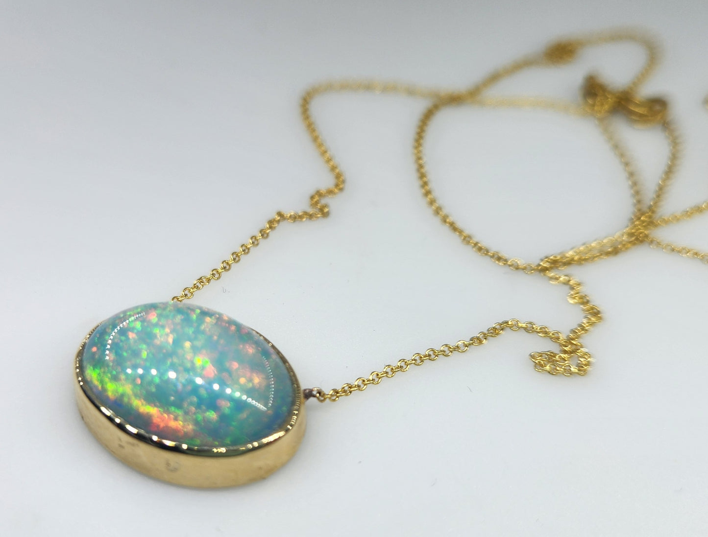 Opal Pendant 14k Yellow Gold Split Chain Necklace #471