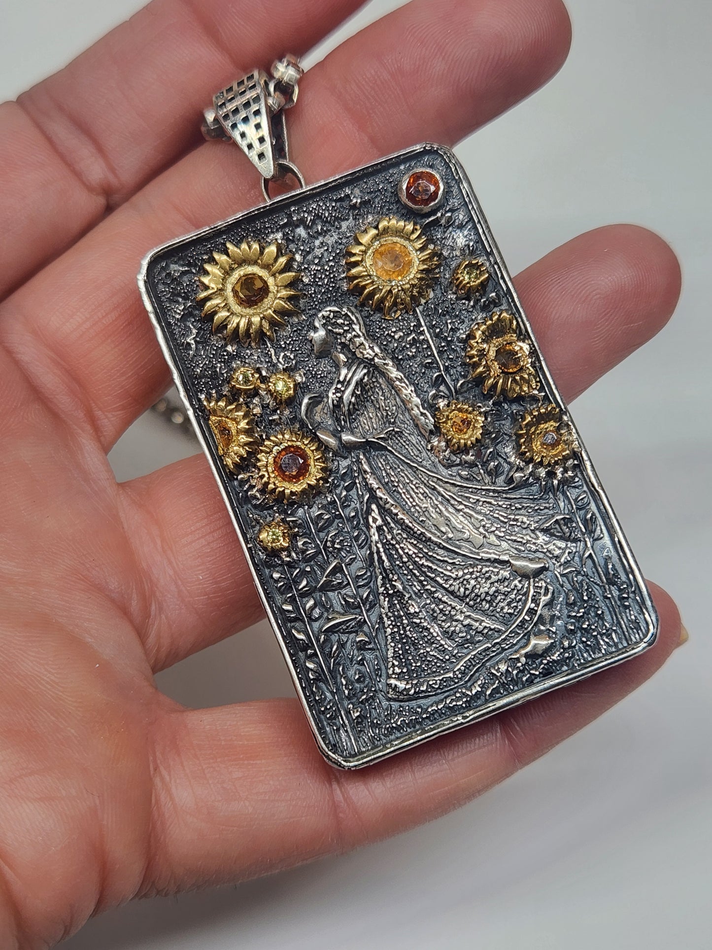 Made To Order - Carved Lady Pendant Sterling Silver & Brass Pendant