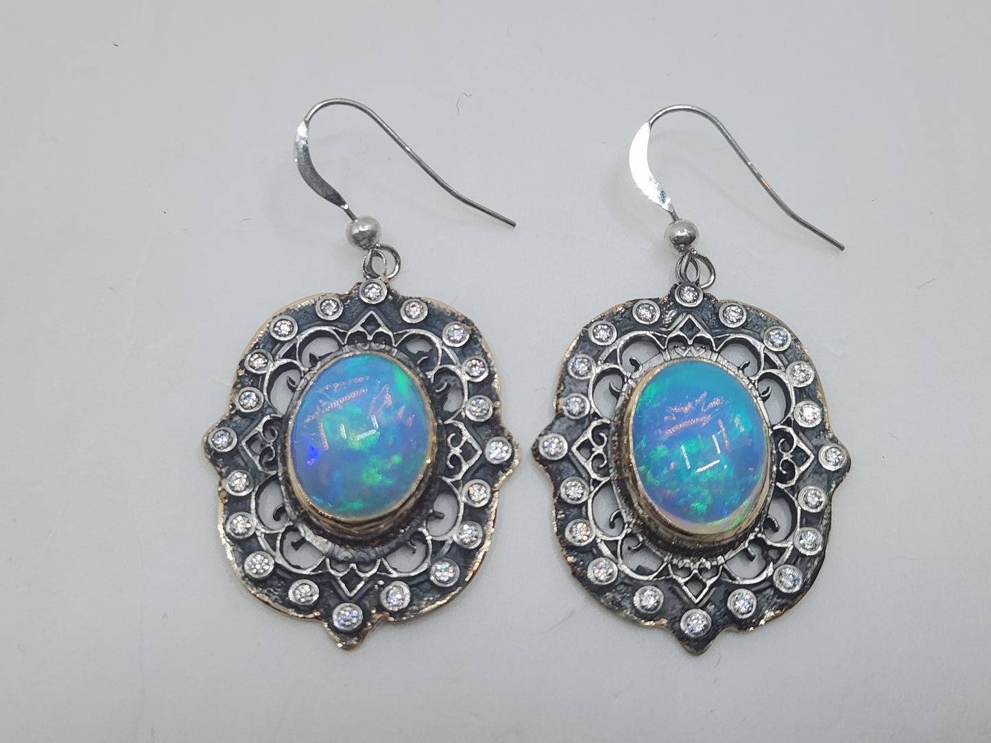 Rustic Opal Earrings Sterling Silver Gemstone Jewelry #492