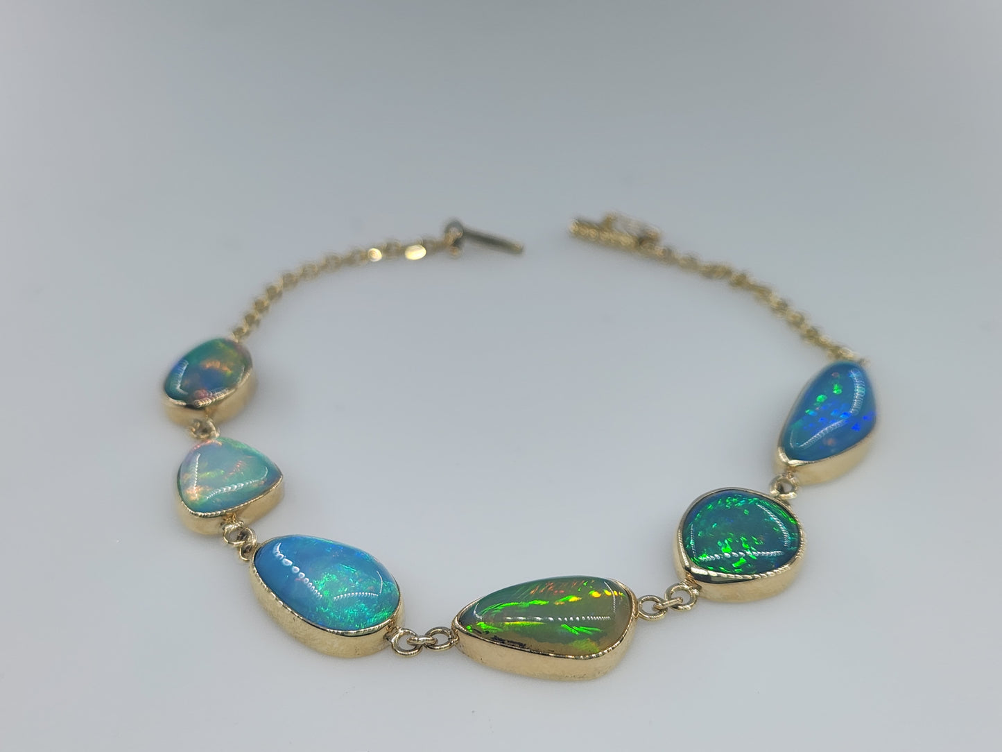 Natural Opals Gemstone Link Bracelet 14k Gold Jewelry #511