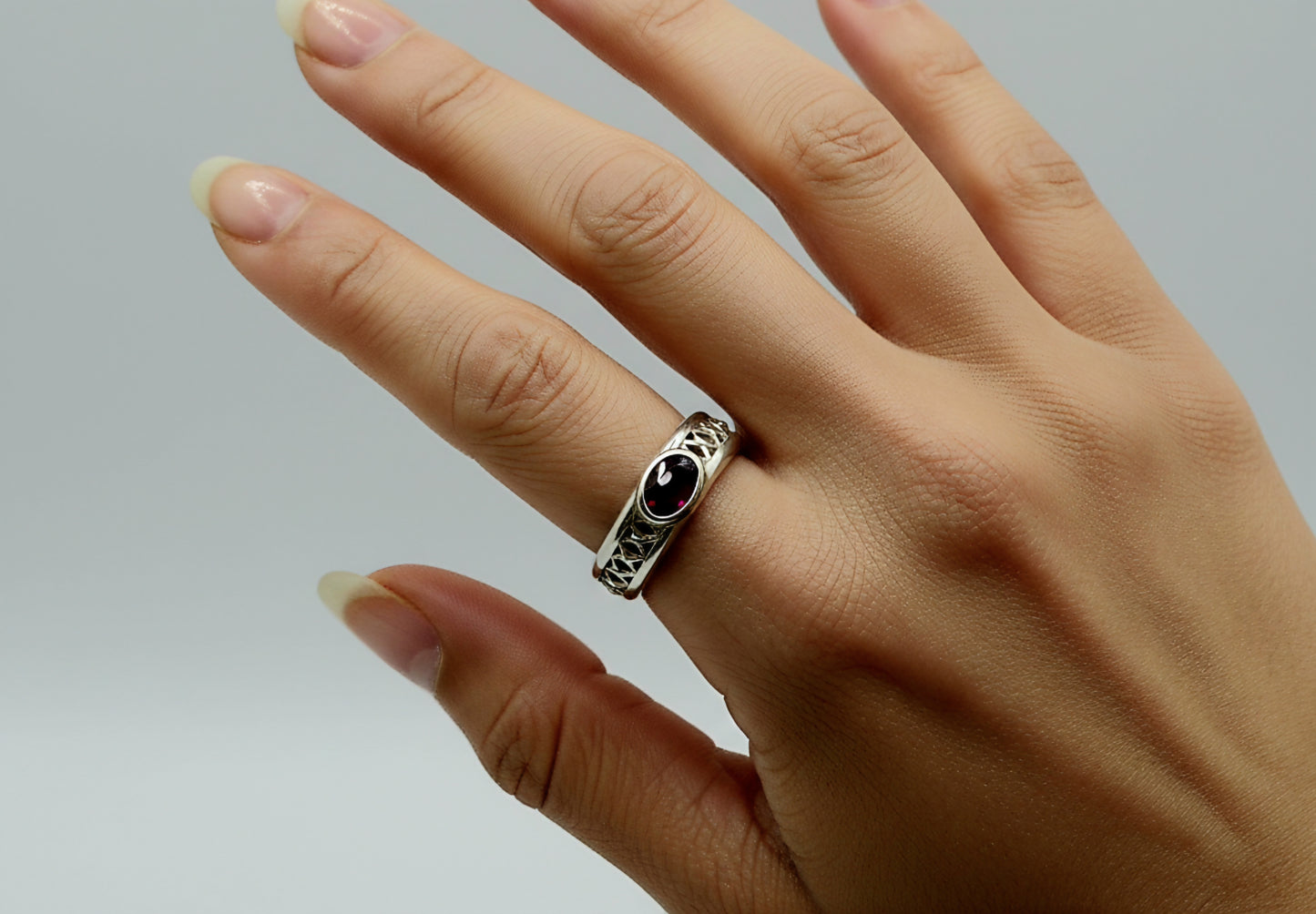 Sterling Silver Ruby Ring Mesh Band #606