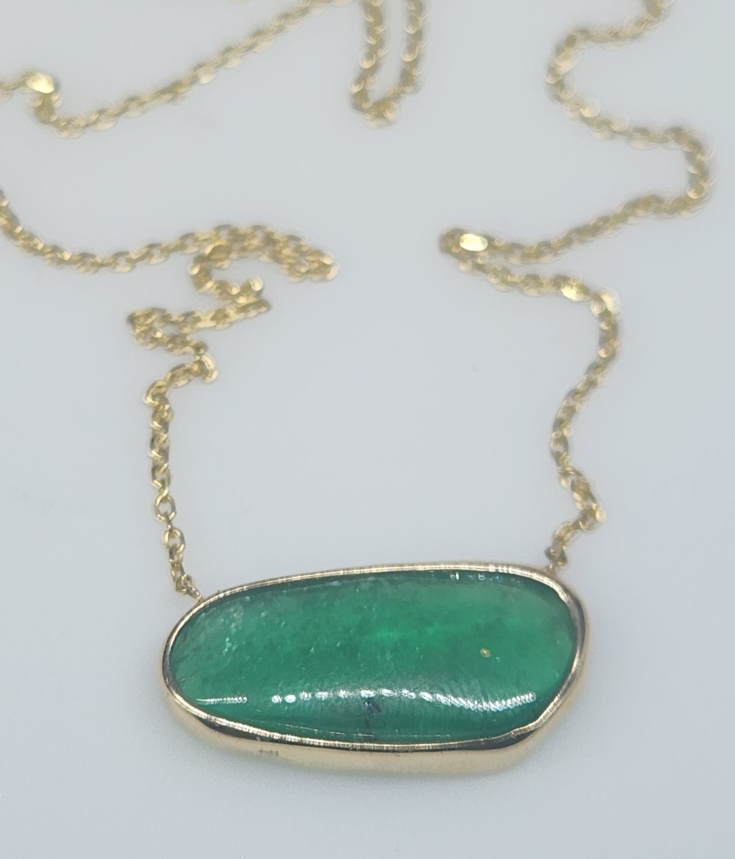 Natural Emerald Pendant - 14k Gold Split Chain #597