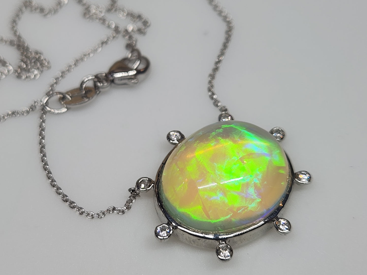 Opal & Diamond White Gold Pendant #528