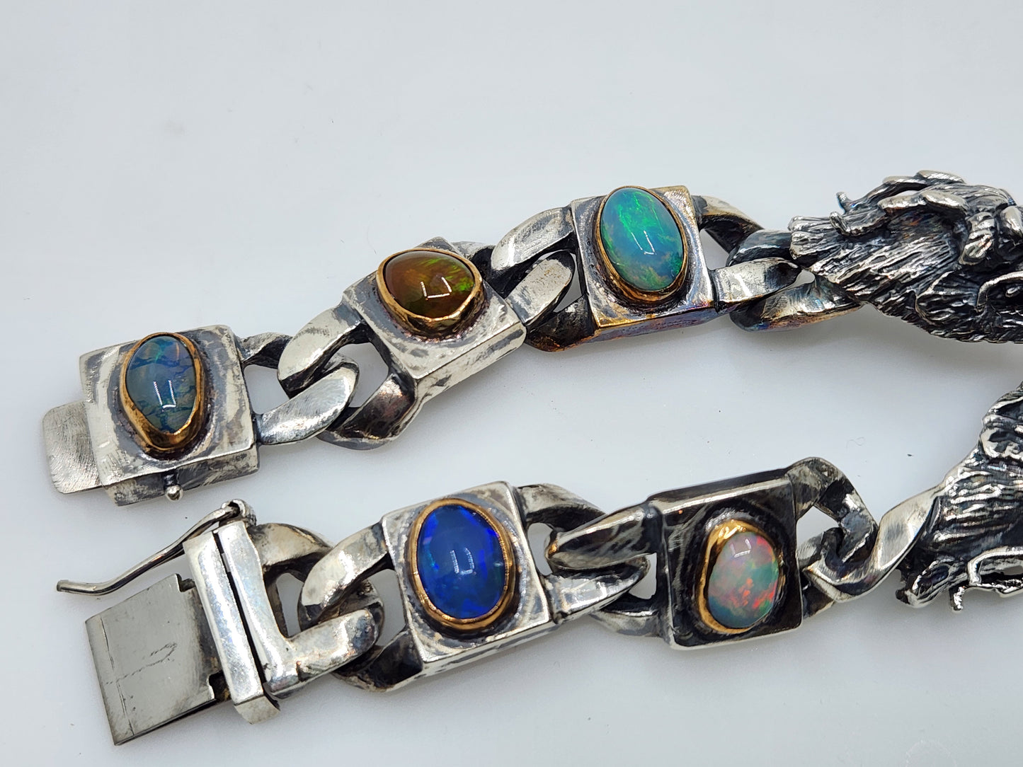 Made To Order - Opal Sterling Silver Dragon Link Bracelet