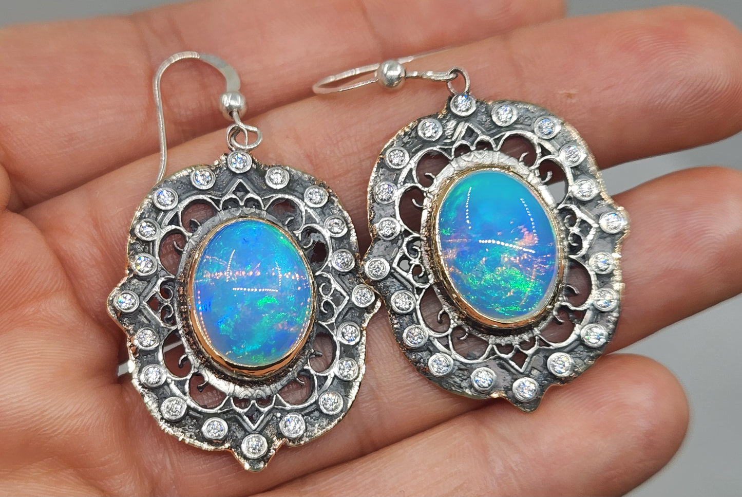 Rustic Opal Earrings Sterling Silver Gemstone Jewelry #492