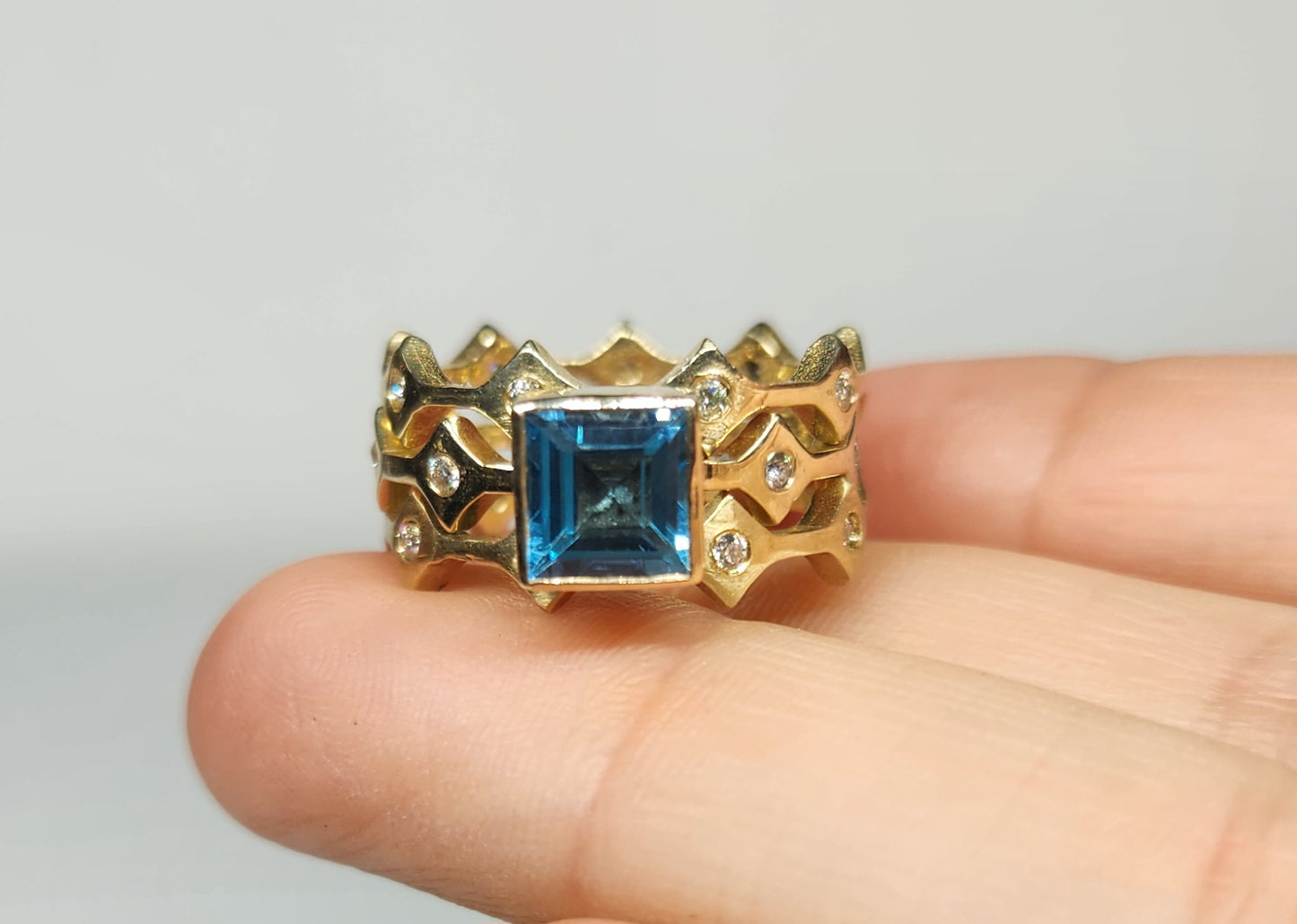 Blue Topaz Stacking Ring 14k Yellow Gold - Handmade Jewelry #455