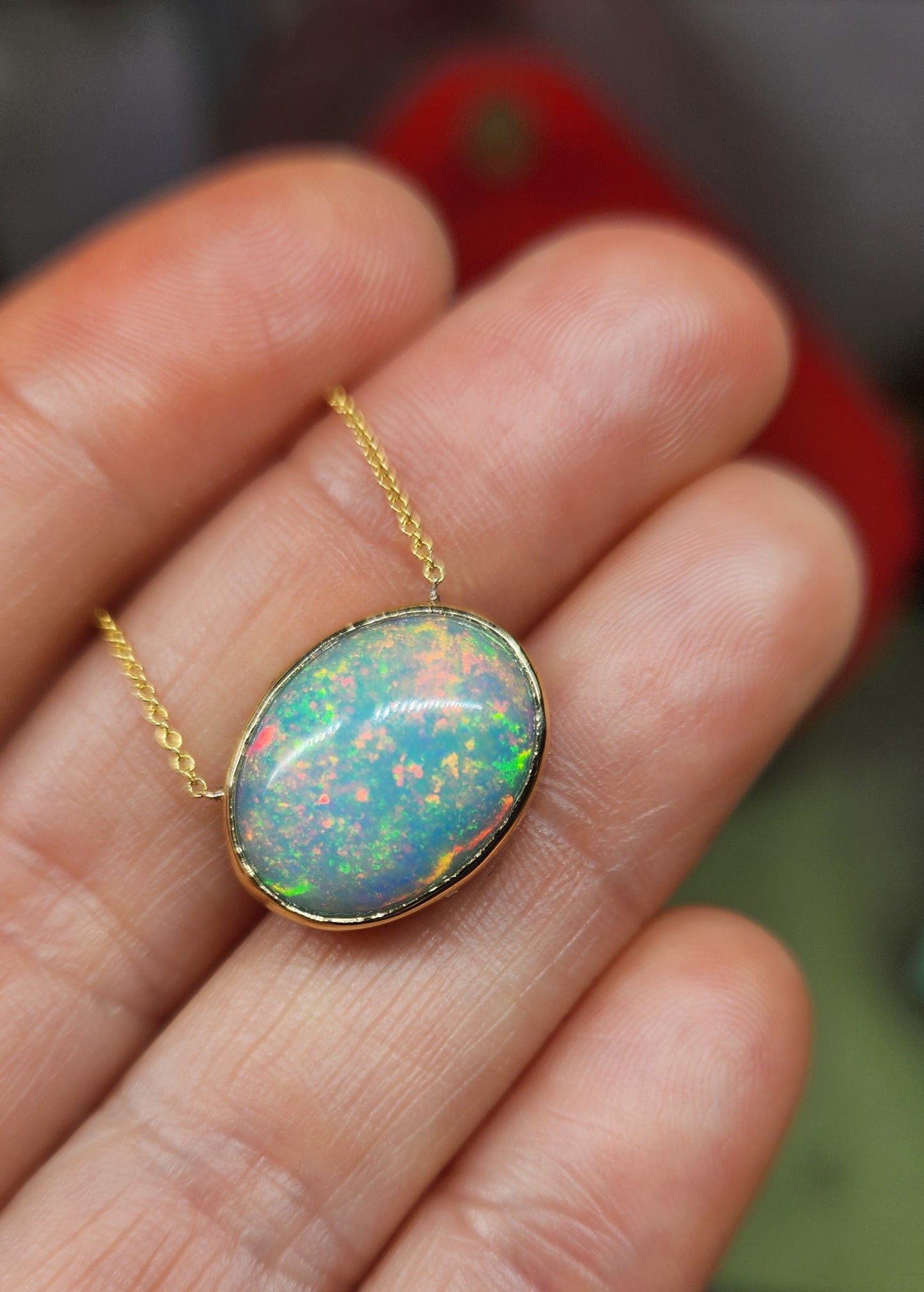Opal Pendant 14k Yellow Gold Split Chain Necklace #471