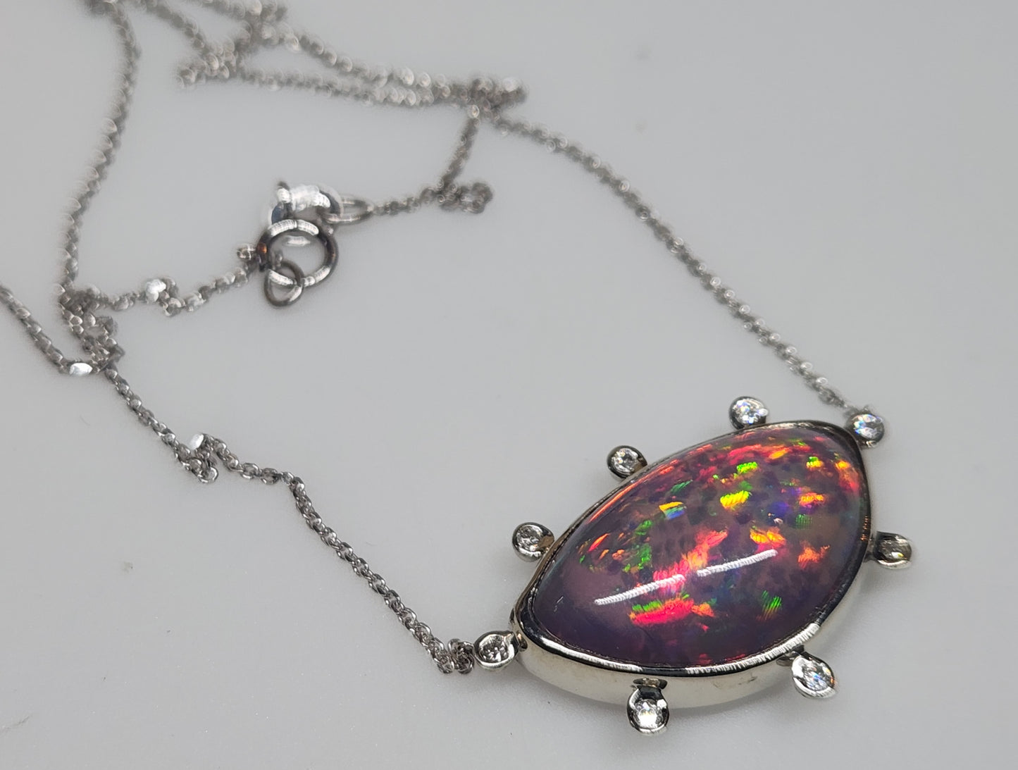 Opal & Diamond White Gold Pendant #529