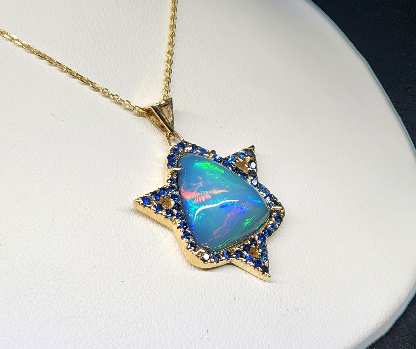 Opal & Sapphire Star of David Pendant 14k Gold #450