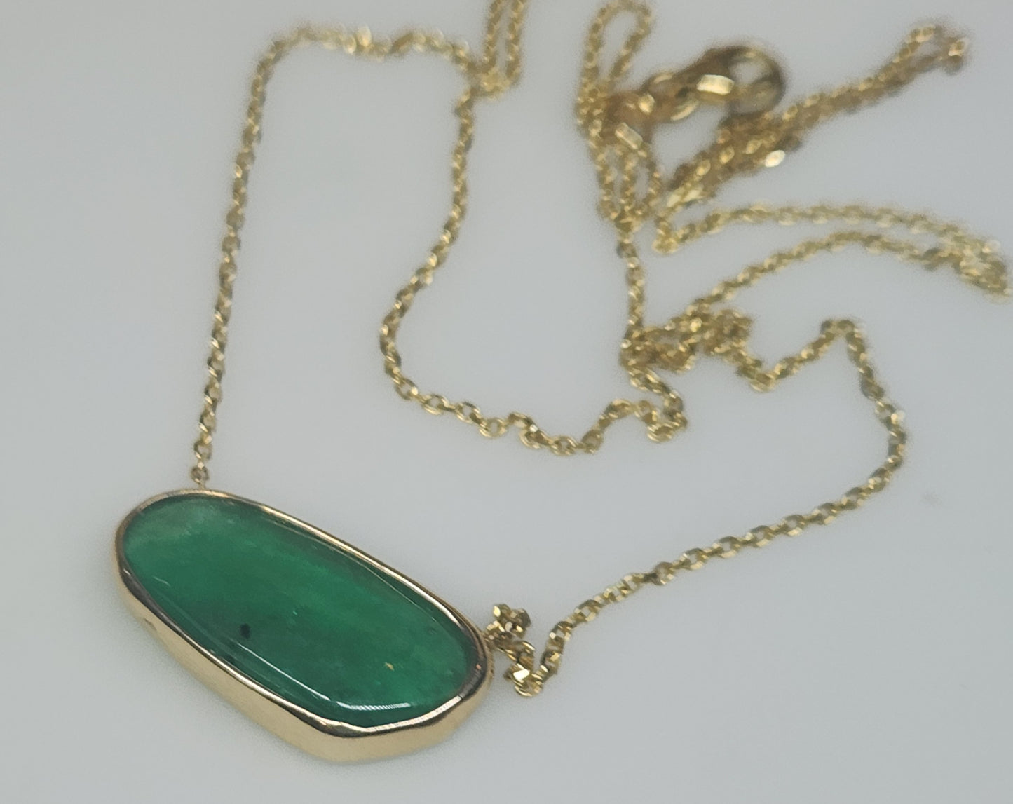 Natural Emerald Pendant - 14k Gold Split Chain #597