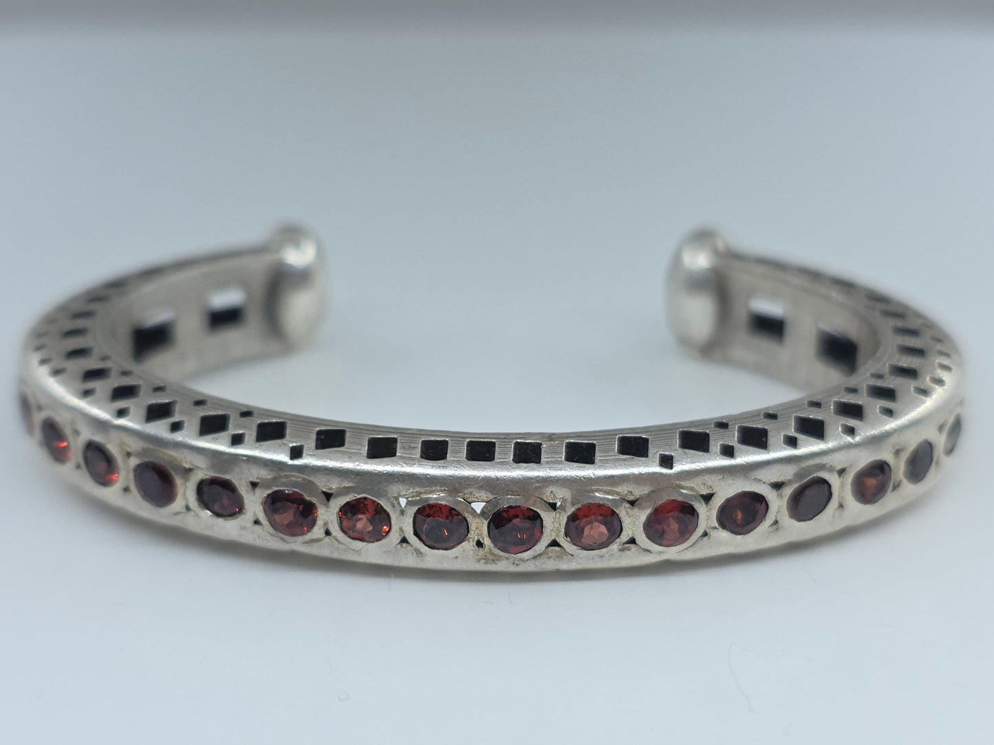 Rustic Sterling Silver Red Garnet Gemstone Cuff Bracelet #604