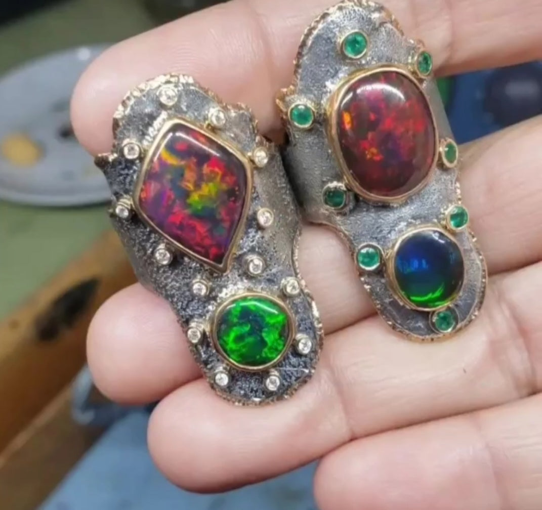 Made To Order Rustic Opal Ring (Large) - 14k Gold & Sterling Silver