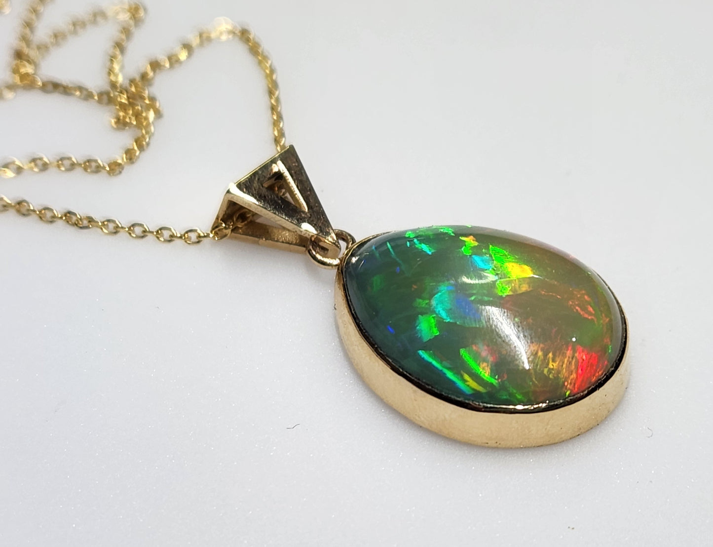 Opal Pendant 14k Yellow Gold Chain Necklace #449