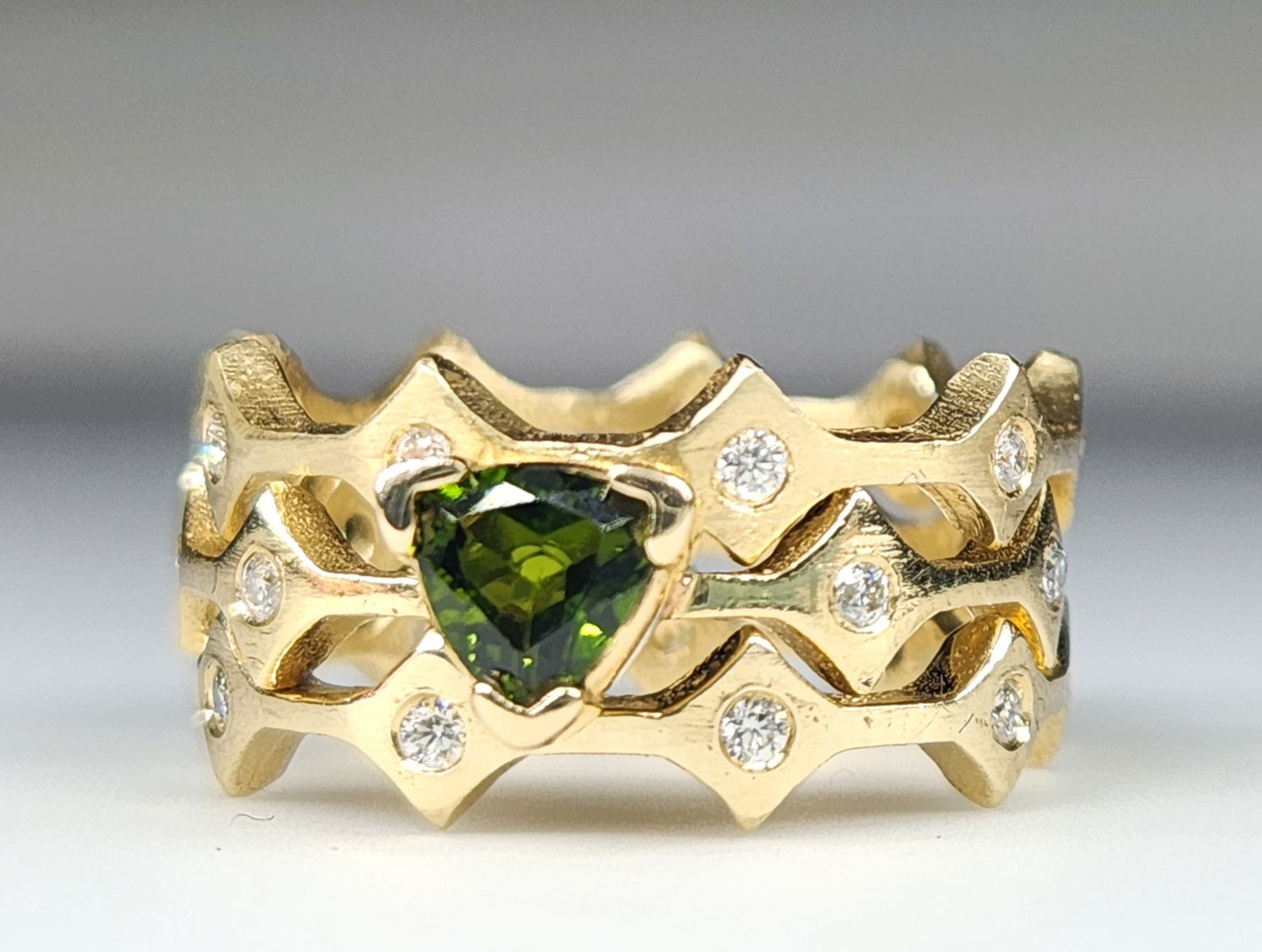 Green Tourmaline Stacking Ring 14k Yellow Gold - Handmade Jewelry #457