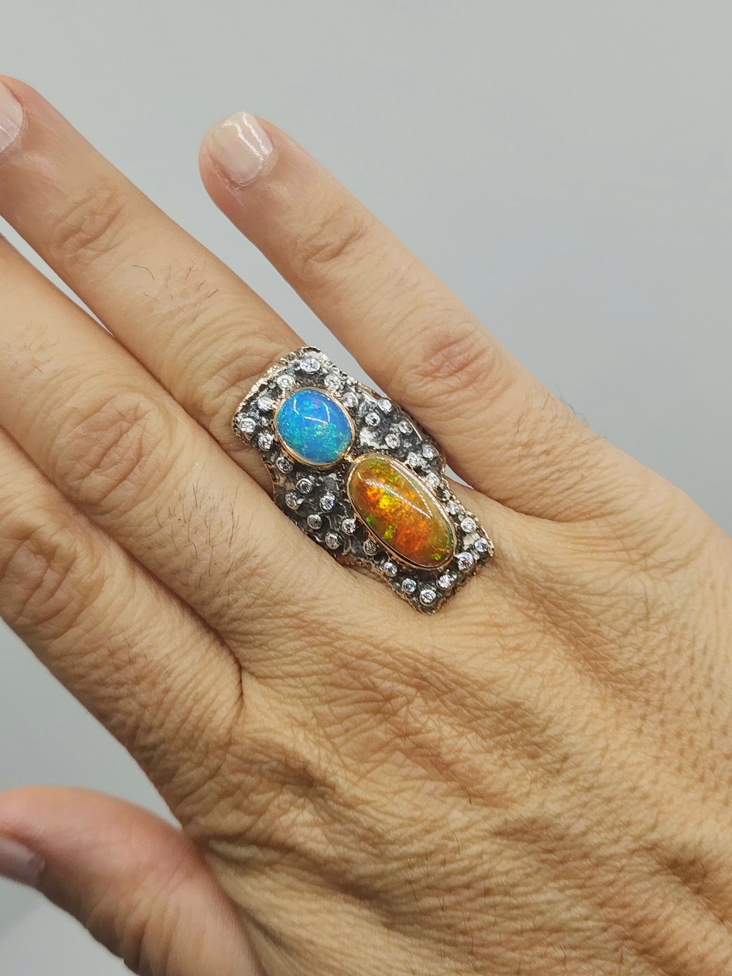 Rustic Opal Ring Sterling Silver & Gold #491