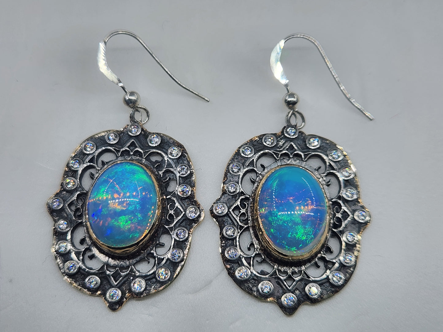 Rustic Opal Earrings Sterling Silver Gemstone Jewelry #492