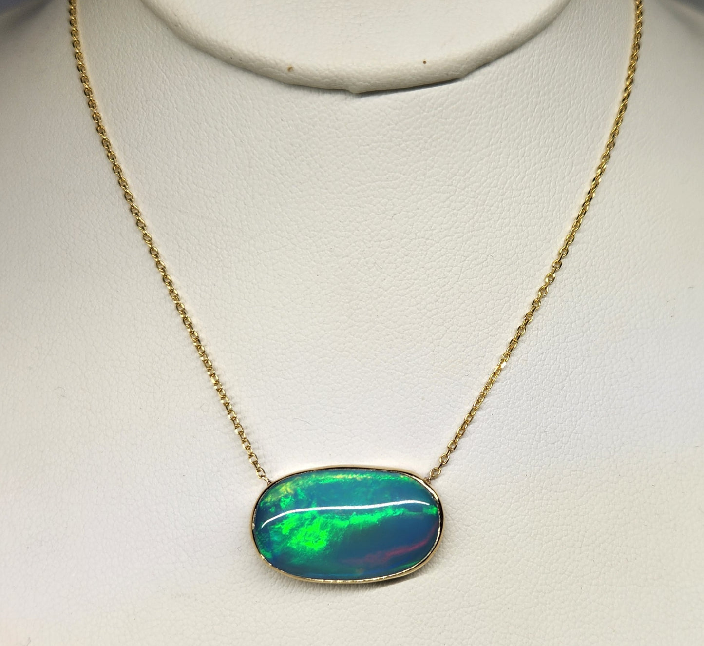 Blue Opal Pendant 14k Yellow Gold Split Chain Necklace #453