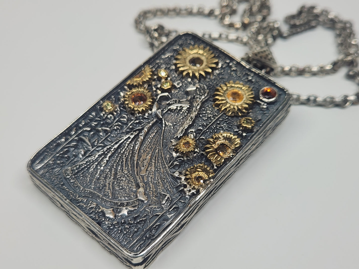 Made To Order - Carved Lady Pendant Sterling Silver & Brass Pendant