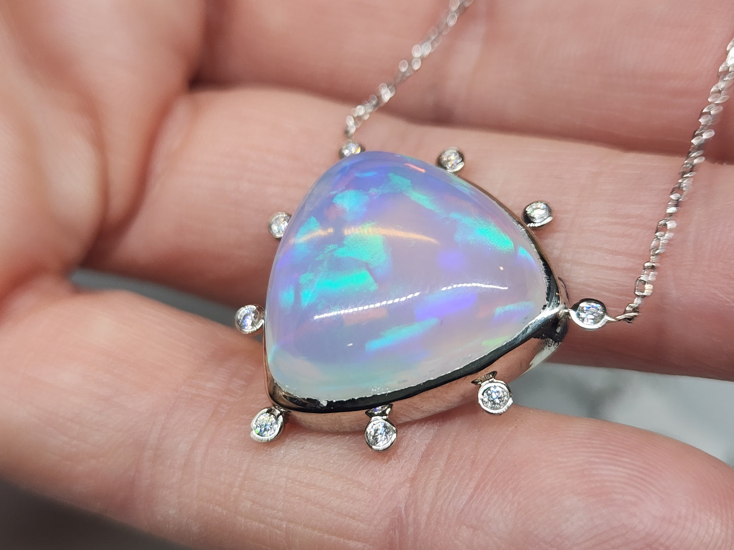 Opal & Diamond Platinum Pendant #527