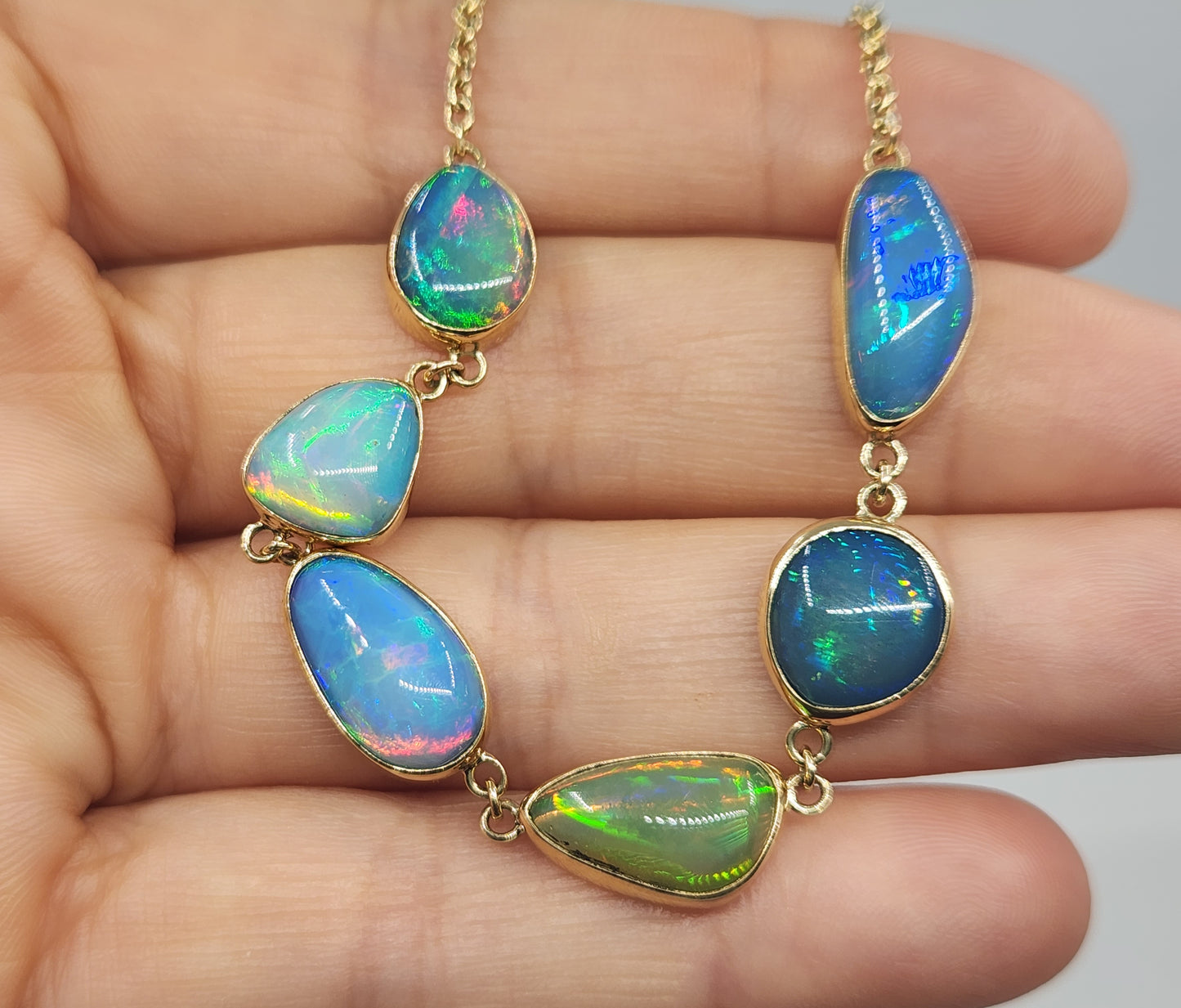 Natural Opals Gemstone Link Bracelet 14k Gold Jewelry #511