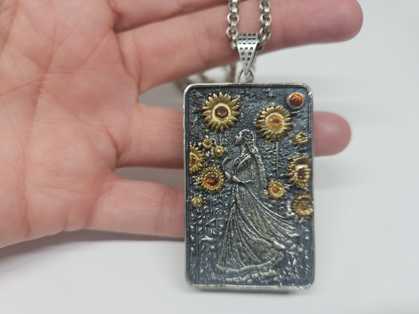 Made To Order - Carved Lady Pendant Sterling Silver & Brass Pendant