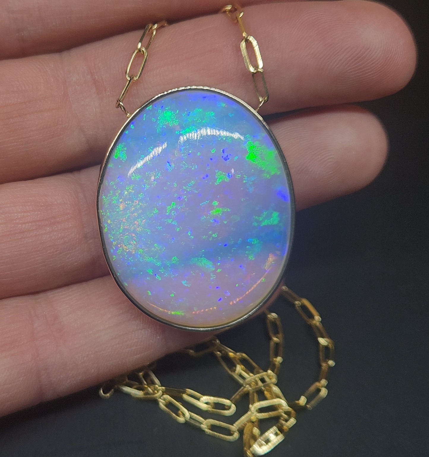 Ethiopian Opal 14k Gold Split Chain Pendant #596