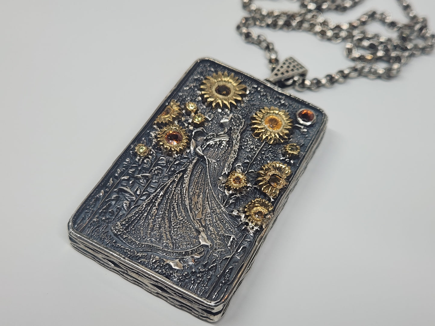 Made To Order - Carved Lady Pendant Sterling Silver & Brass Pendant