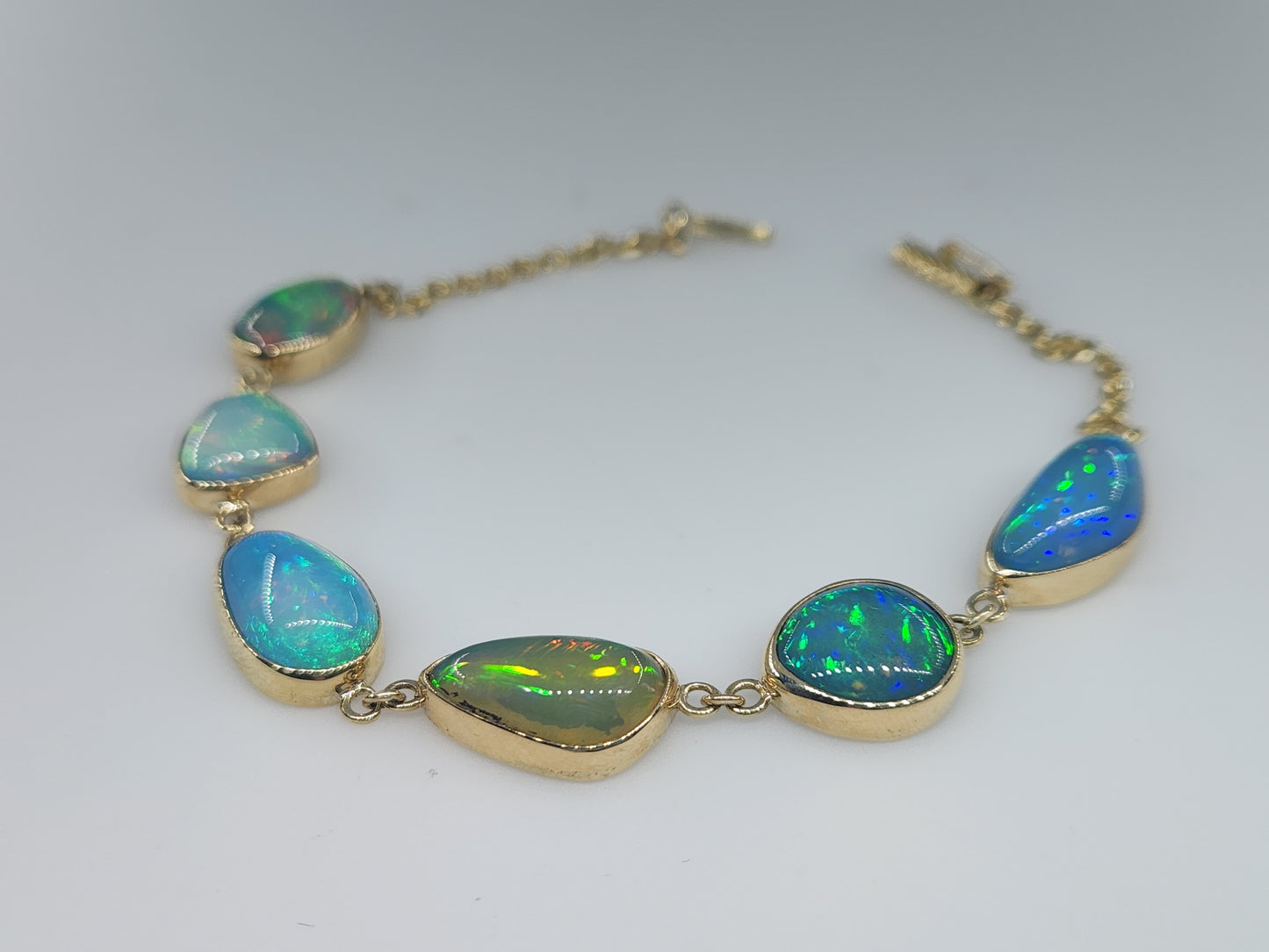Natural Opals Gemstone Link Bracelet 14k Gold Jewelry #511