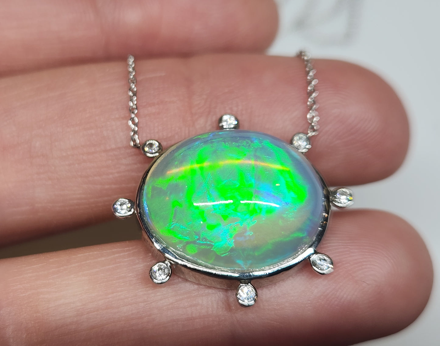 Opal & Diamond White Gold Pendant #528