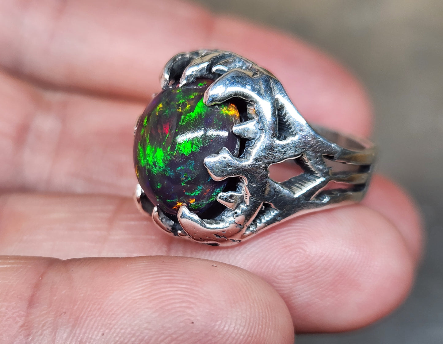 Opal Rustic Sterling Silver & Gold Ring #589