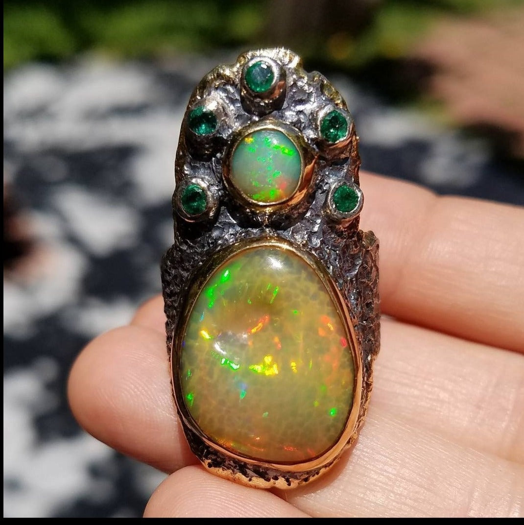 Made To Order Rustic Opal Ring (Large) - 14k Gold & Sterling Silver