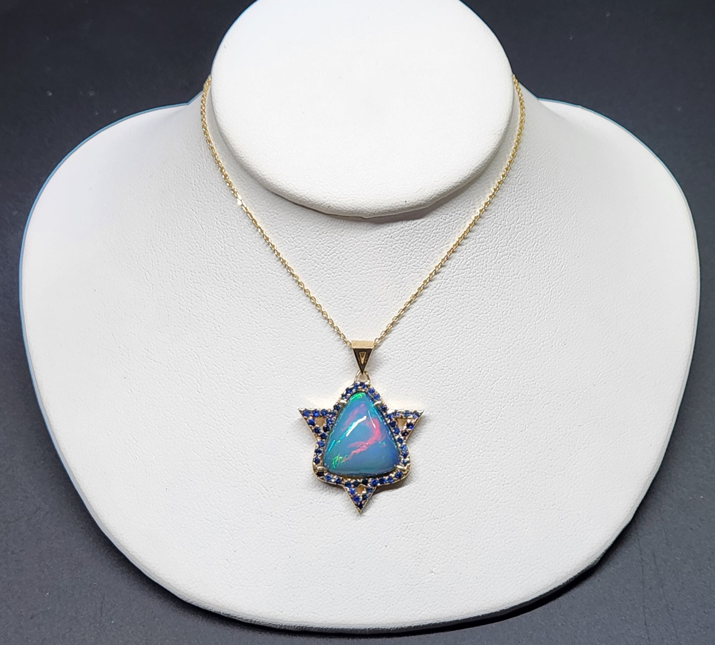 Opal & Sapphire Star of David Pendant 14k Gold #450